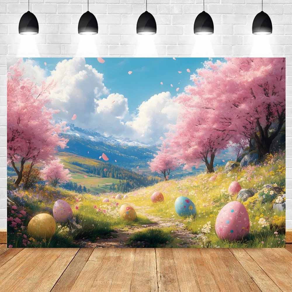 Spring Easter Backdrop for Photography Garden Flower Rabbit Grass Eggs Bunny Kids Birthday Party Background Decor Photo Studio