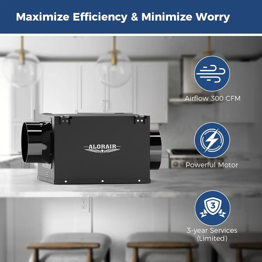 Wentylator kanałowy łazienkowy 6 cali – Ultra cichy wentylator o przepływie 300 CFM do łazienki, piętra górnej, kuchni, garażu, pralni – Du