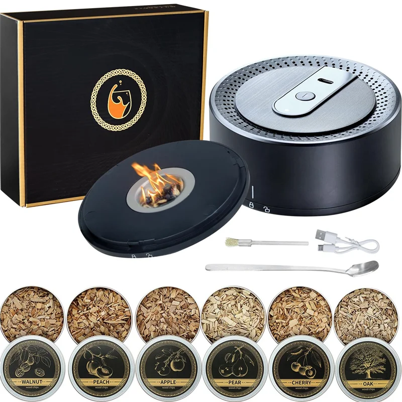 

ABZV-перезаряжаемый электрический набор для курильщика виски с 6 деревянными чипсами, встроенной зажигалкой, для мужчин, пап, мужа, набор для коптильни для коктейлей