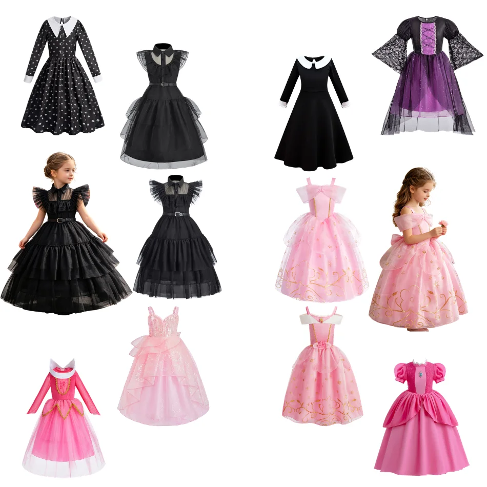 Baby Clothes Kids Witch Cosplay Costumes Girls Birthday Party Aurora Princess Dresses New Halloween Child Gothic Style Dress Up