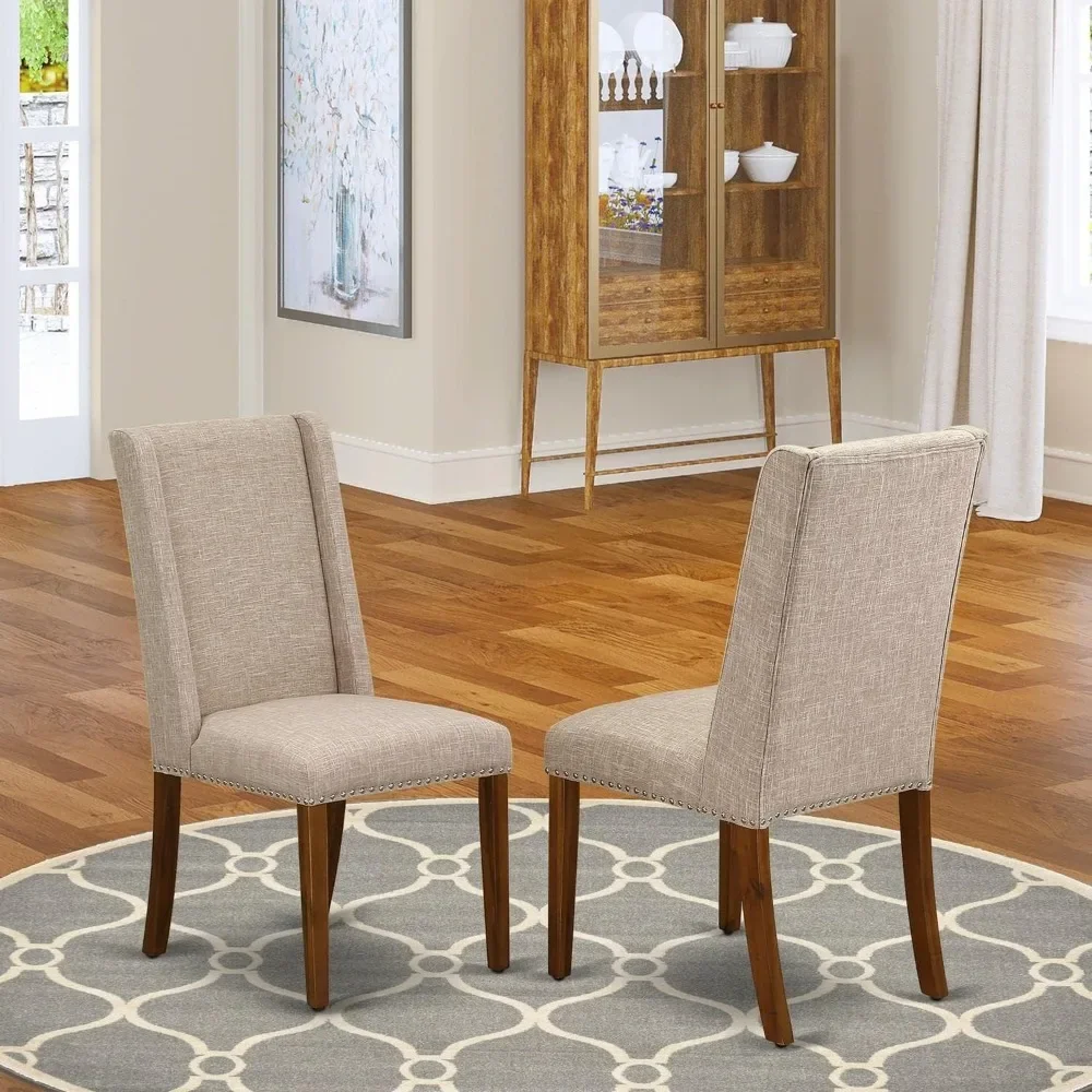 

Florence Parson Dining Room Chairs, Nailhead Trim Light Tan Linen Fabric Upholstered Chairs