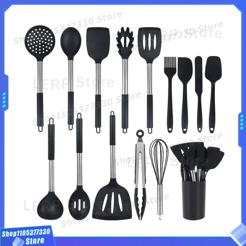 14pcs Heat Resistant Silicone Kitchen Utensils Set Food Grade Cooking Scraper Tools Household Accessories B34-0107 Food Grade