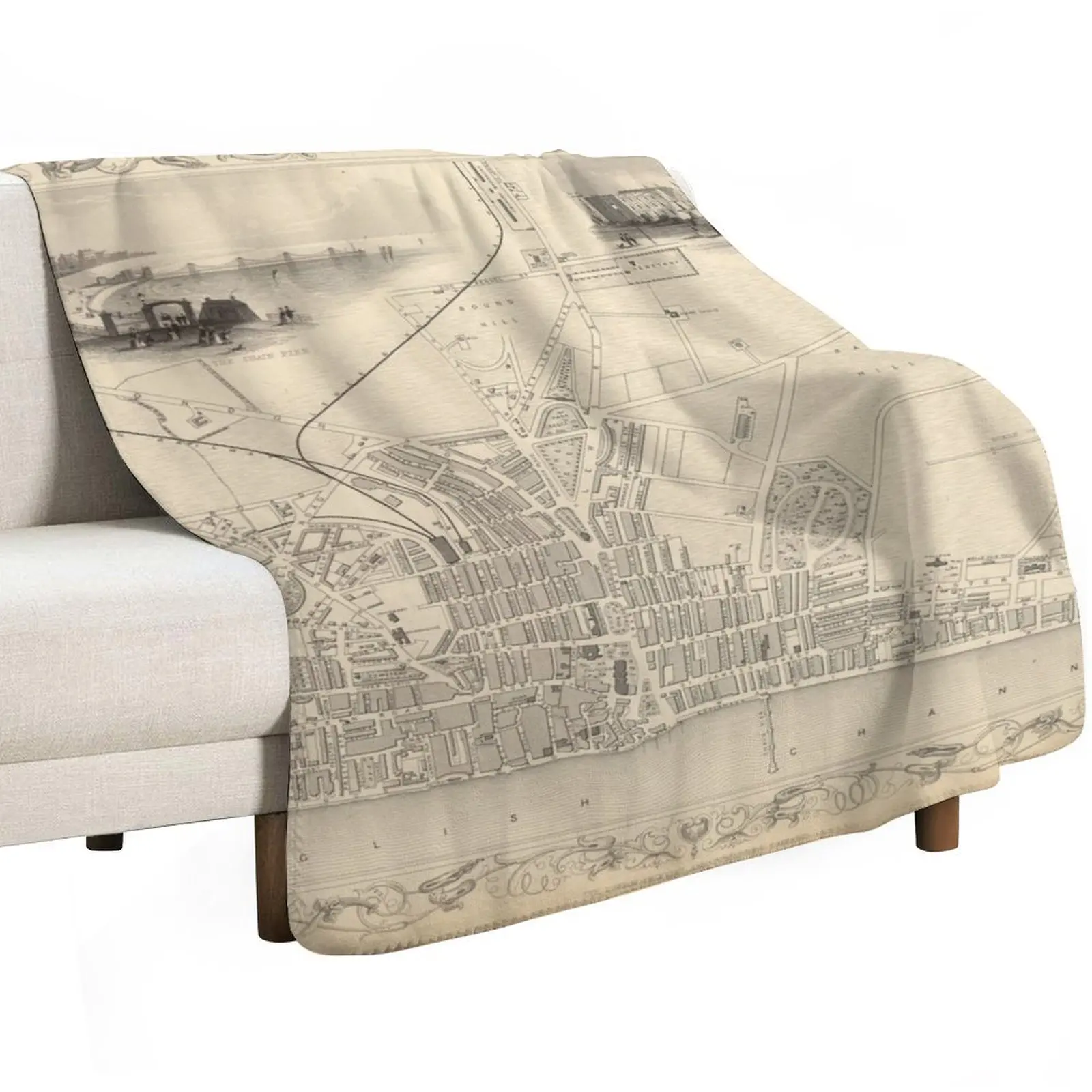Old Brighton UK Map (1851) Vintage Southern England City Atlas Throw Blanket For Decorative Sofa for babies Blankets