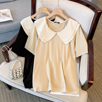 150Kg Plus Size Women's Bust 152 Summer Cotton Short Sleeved Doll Neck Top Simple T-Shirt Black Milk-Coffee 5XL 6XL 7XL 8XL 9XL