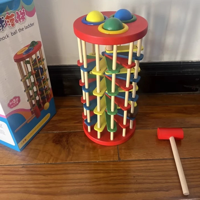 

DIY Wooden Scales and Rolling Wooden Tower Hammers Ball Tapping Ladders Montessori Educational Toys Children's Gifts