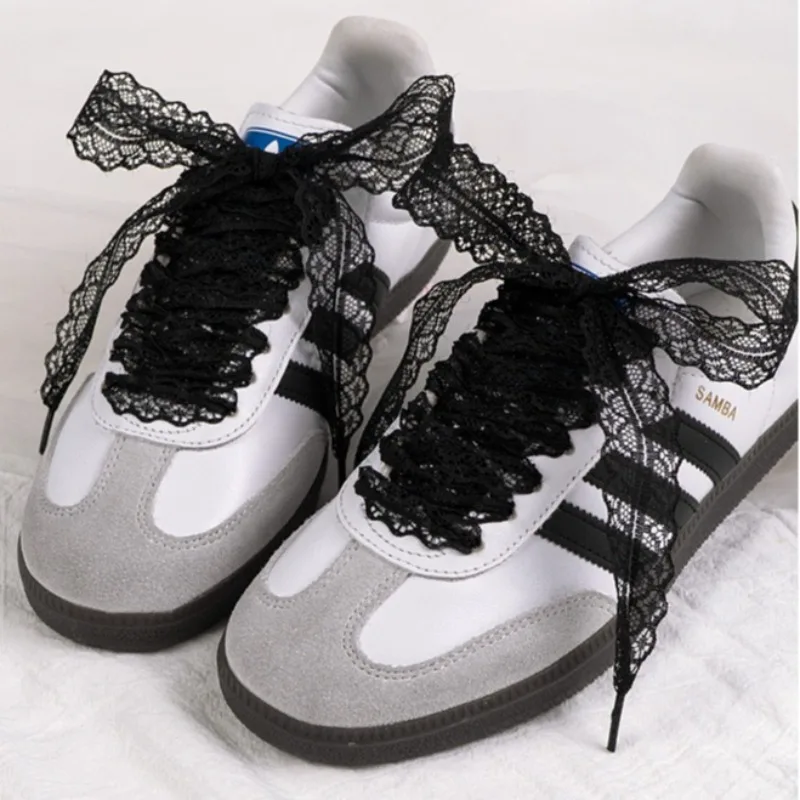Fancy Lace 2.9CM Width Flat Shoelace for Sneakers Shoelaces for Women Casual Shoes Black White Shoe Laces Accessorices