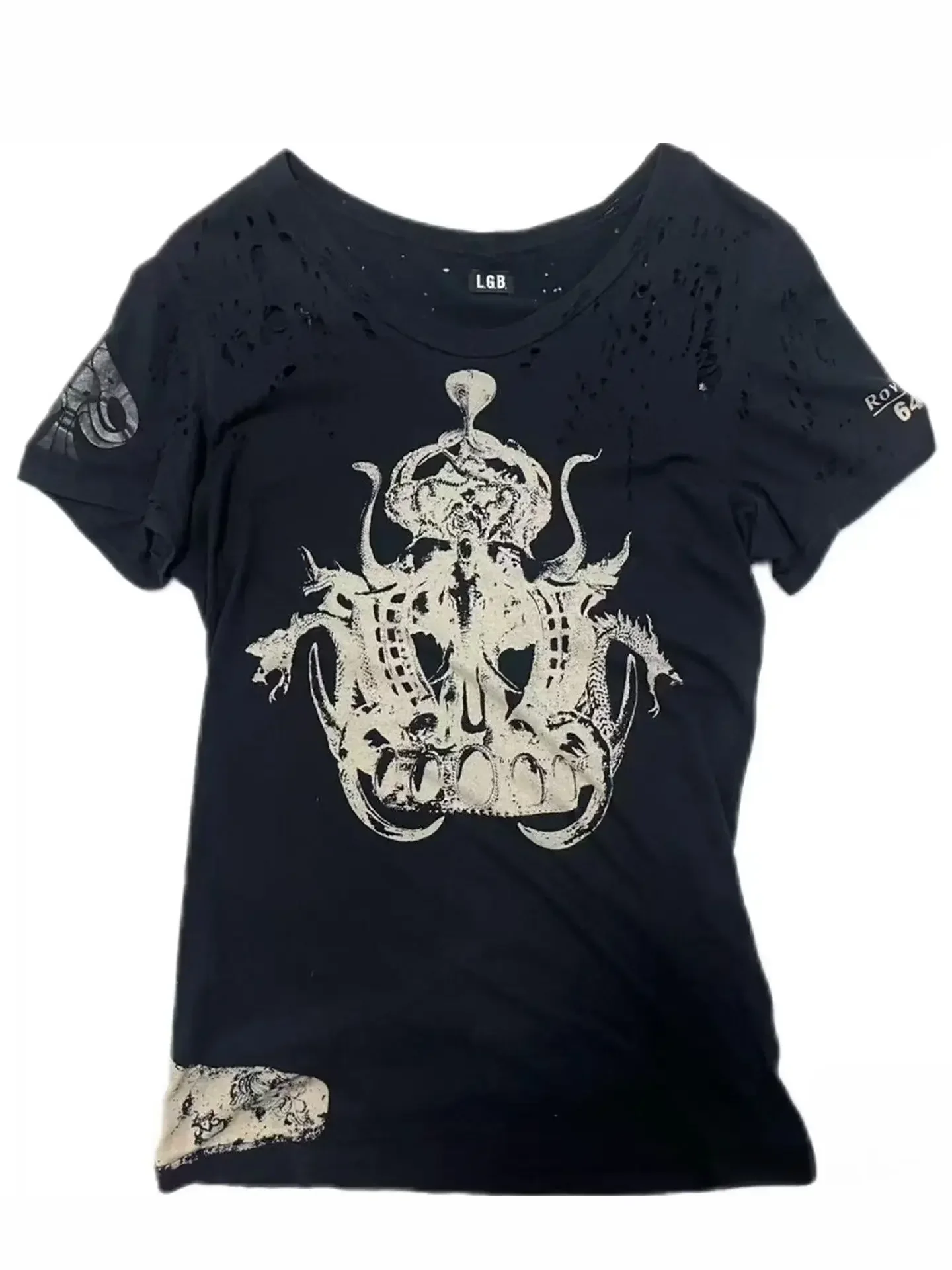 LGB Wormhole Destruction Statue Diablo Gothic Irregular Wear Printed Short Sleeve T-Shirt