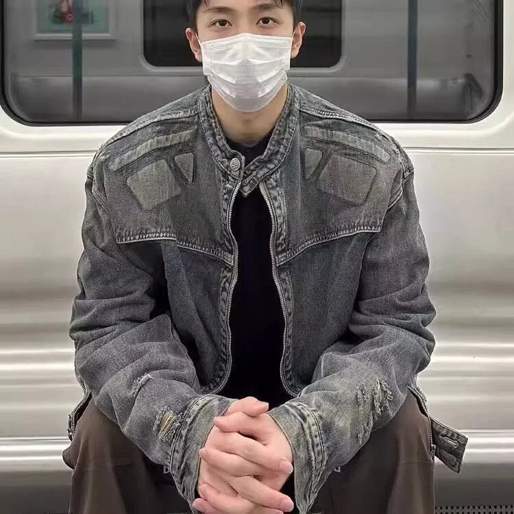 

Свободный повседневный американский джинсовый открытый кардиган Jaet, мужской осенне-зимний плюс размер 250, воротник-стойка, новая модель