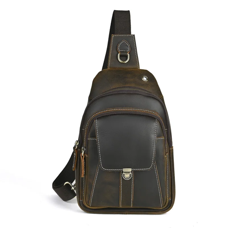 LD-XB032 Retro Crazy Horse Leather Men's Chest Head Cover Layered Leather Large Capacity Multi Functional Versatile Shoulder Bag