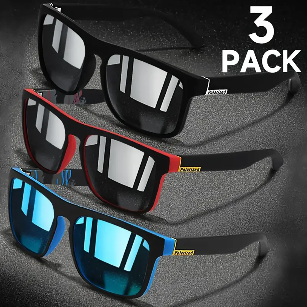 3PCS Square Polarized Sunglasses Anti Glare Sun Shades For Summer Party Vacation Travel Driving Fishing