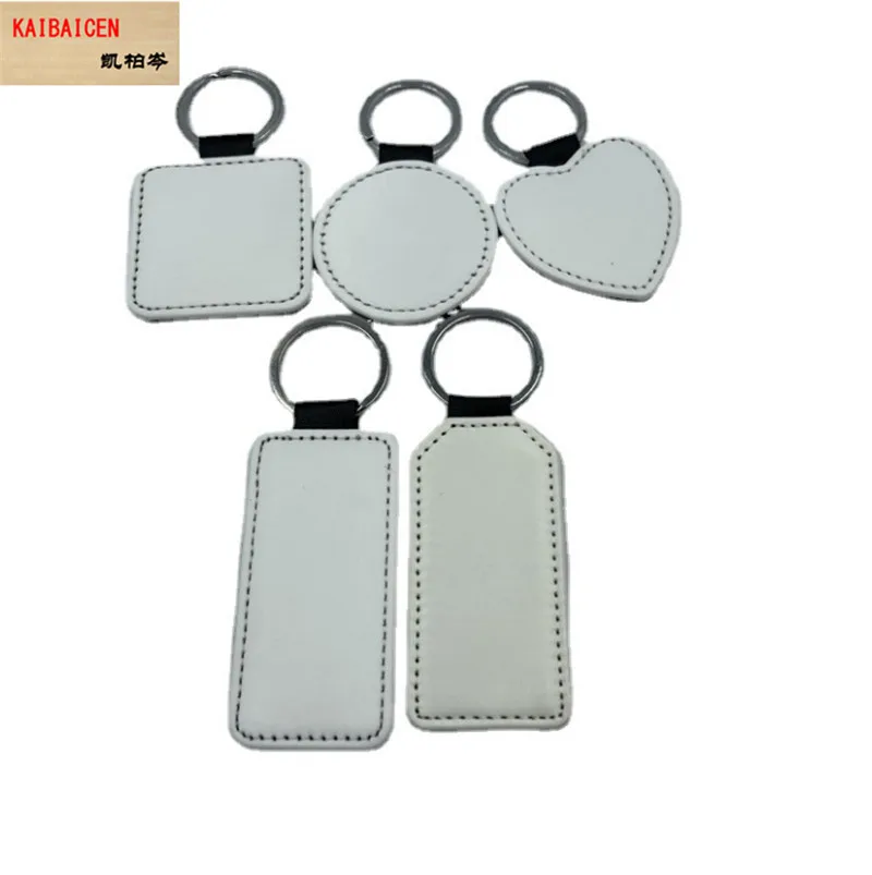 

150pcs/Lot Leather Keychains Blank Heart Round Square leather pentant Sublimation Heat Transfer tag Kit Jewelry Making