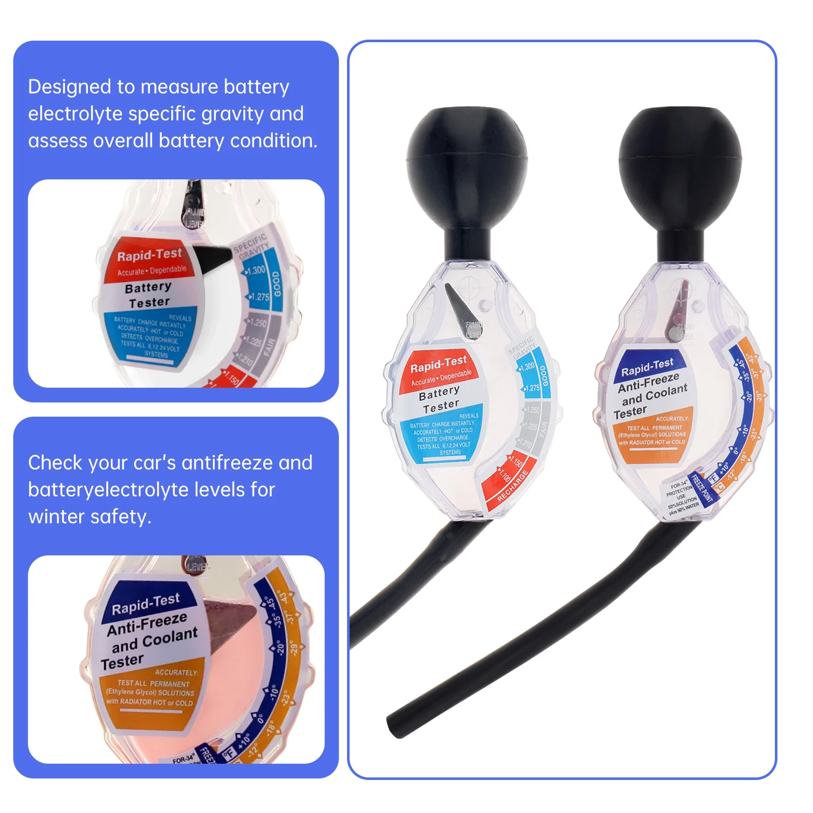 2 pcs 2 in 1 Fast Detection Tool Deep Cycle Battery Hydrometer Antifreeze Coolant Tester Battery/Coolant Tester Set for Car