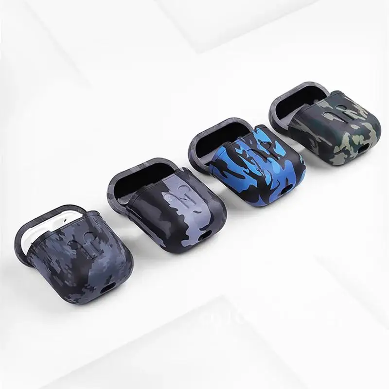 

For Airpods Case Camouflage Army Silicone Shockproof Protection Cover Carabiner Men Cover Funda For Airpods 2 1 Case Strap