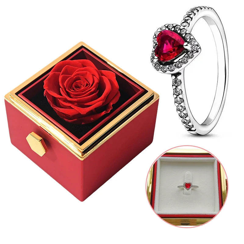 Rotating Eternal Forever Rose Box with Promise Ring Jewelry Box Valentine Wedding Birthday Gift Box for Women