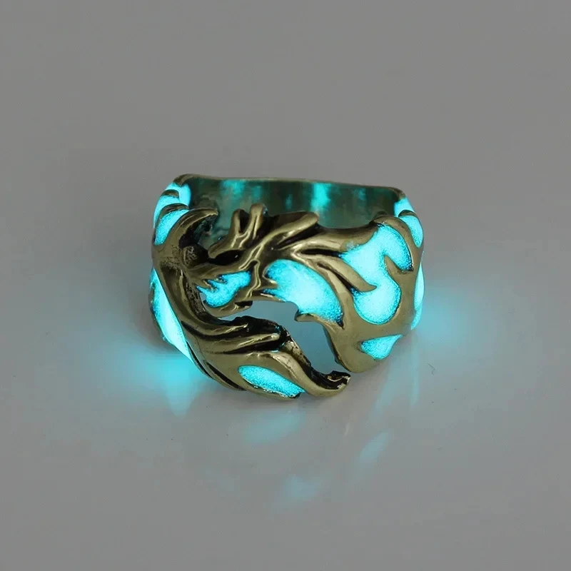 Fashion Luminous Dragon Rings Gothic regolabile Men anelli in acciaio inossidabile Unique Boys Jewellery Vintage Halloween Anillos Decor