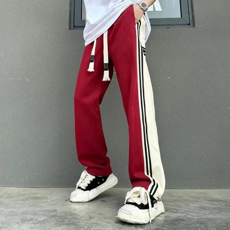 

Summer Thin Trendy Brand Side Stripe Men's Straight-leg Sweatpants Casual Pants Sporty Drape Wide-leg Trousers