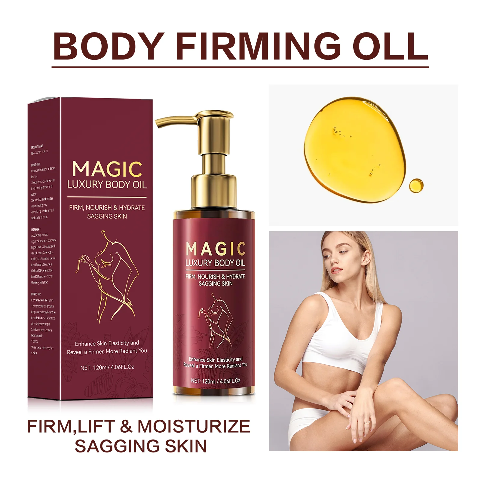 120ml Tighten Body Oil For Buttocks, Thighs, Abdomen & Underarms Magic Lift & Hydrate Skin Care Oil