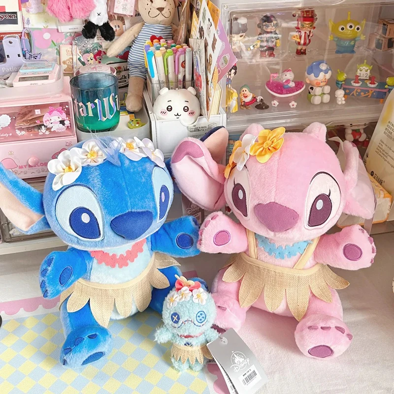 Muñeco de peluche de Disney para niños, bonita falda de hierba, Kawaii, Stitch y Lilo, juguete de peluche, almohada para sofá, regalos de Navidad, decoración de la habitación