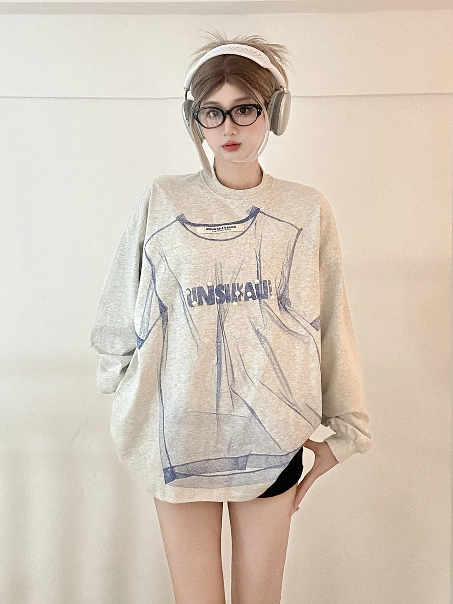 

Loose Fit round Ne Sweatirt Women's Faionable American Sle Autumn Spring New Arrival Casual Comfortable Cotton Blend