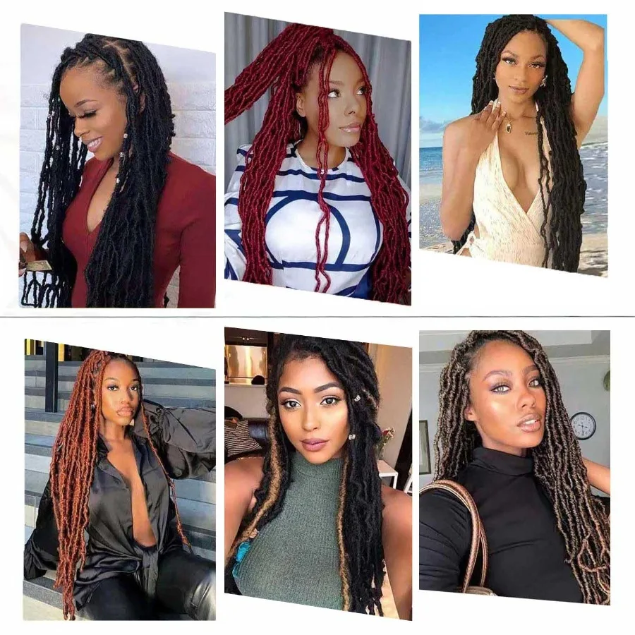 24 بوصة لينة Locs الكروشيه الشعر قبل يحلق 6 عبوات فو Locs الكروشيه الضفائر ل فراشة Locs المجدل الشعر الاصطناعية للأسود