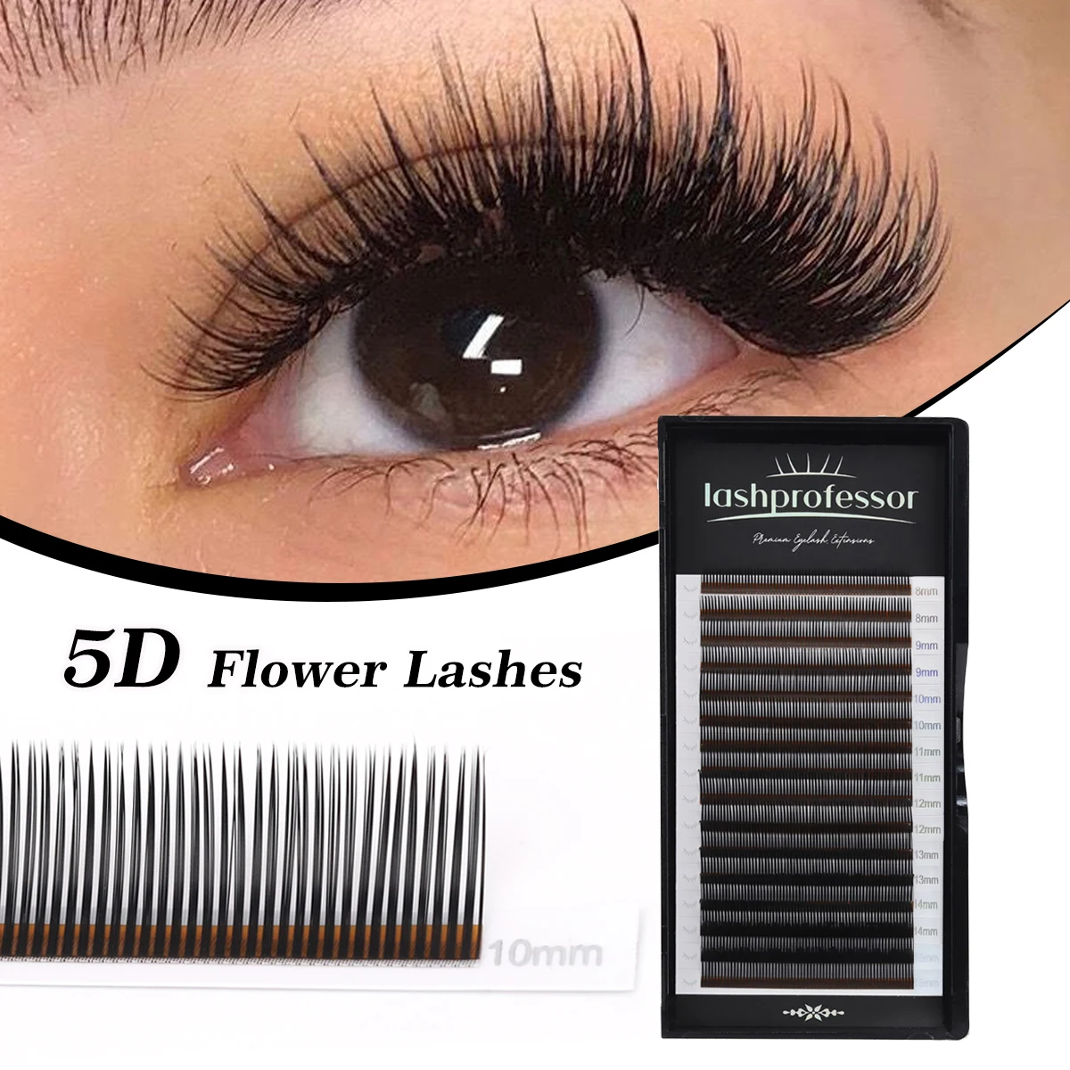 Lashprofessor 5D Flora Eyelash Extensions Black/Brown Color 5D Angle Spike Volume Lashes Flowering  Mink Lashes