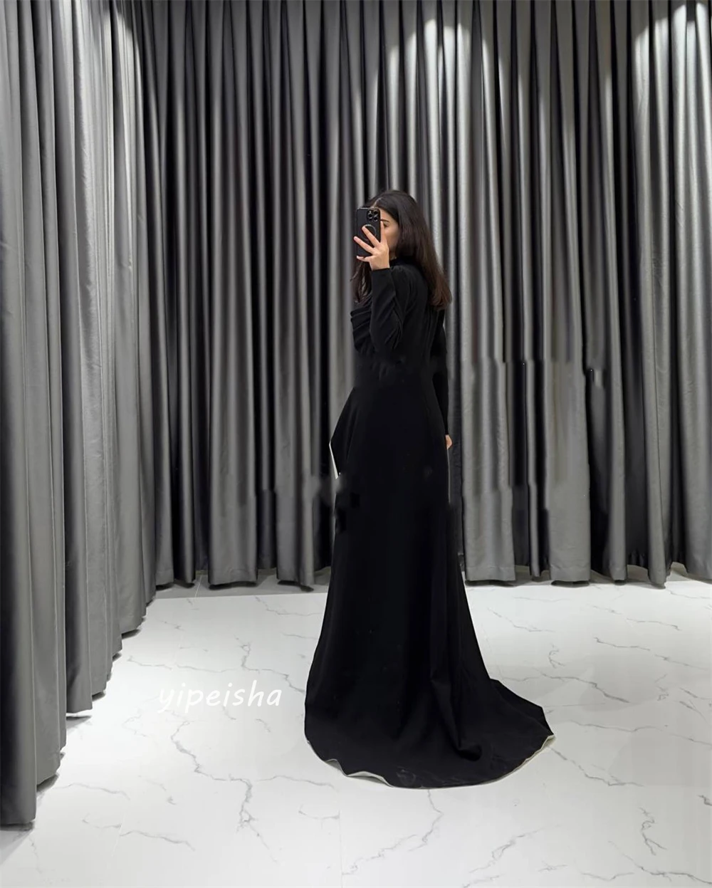 Jiayigong High Quality Simple Casual Formal Evening High Collar A-line Appliques Floor-Length Satin Bespoke Occasion Dresses