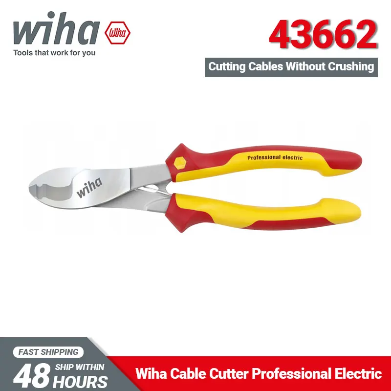 Wiha 43662 Cable Cutter 1000V VDE-tested Insulated Electric Wire Cutter Tool with Switchable Opening Spring Cleaning-cut 210mm