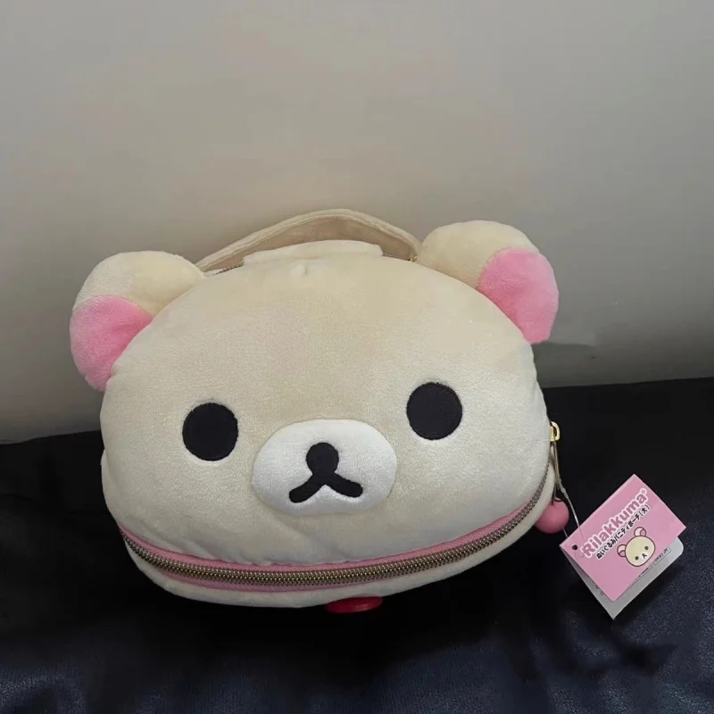 

Rilakkuma Bear Girl Elliptical Stereoscopic Plush Makeup Storage Bag Cute Cartoon Portable Travel Organizer Gift