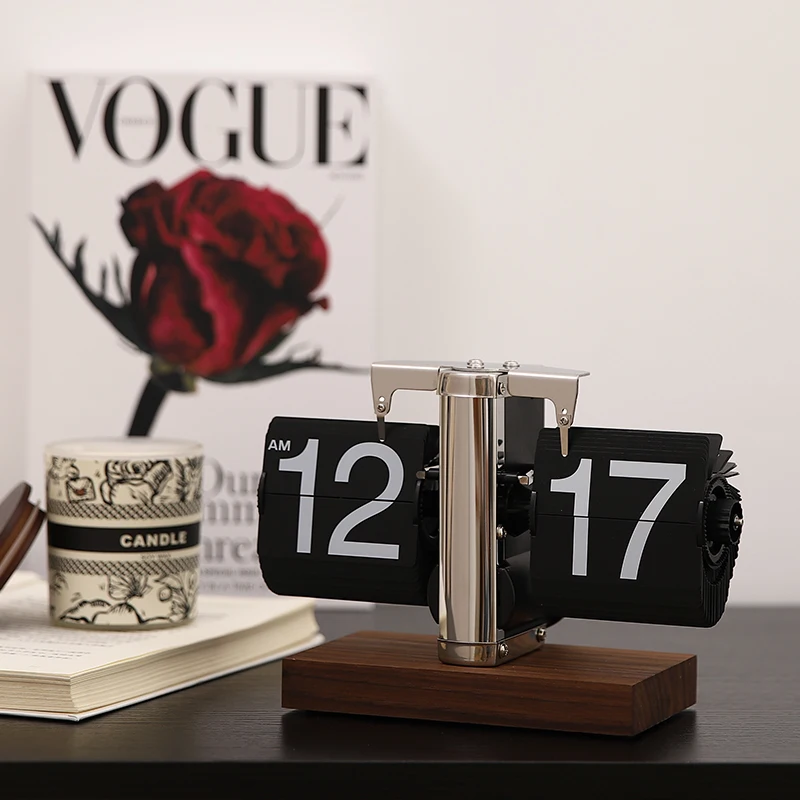 Retro Luxury Flip Desk Clock Mechanical Table Timepiece Creative Digital Display for Living Room Decorative Mantel Clock