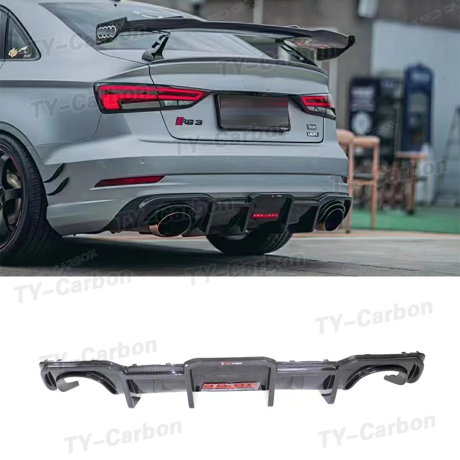 Dry Carbon Fiber Rear Difffuser For Audi RS3 Sedan 4-Door 2017- 2019 Rear Bumper Diffuser Spoiler Lip Bumper Guard