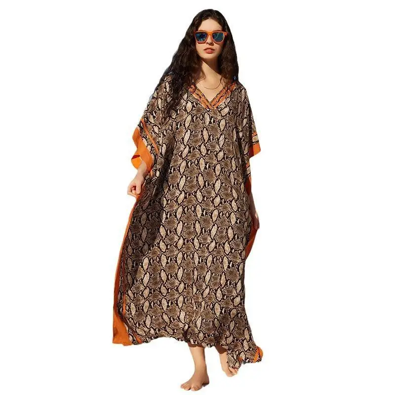 Caftán holgado de leopardo/cebra para mujer, vestido playero, traje de baño, ropa de playa