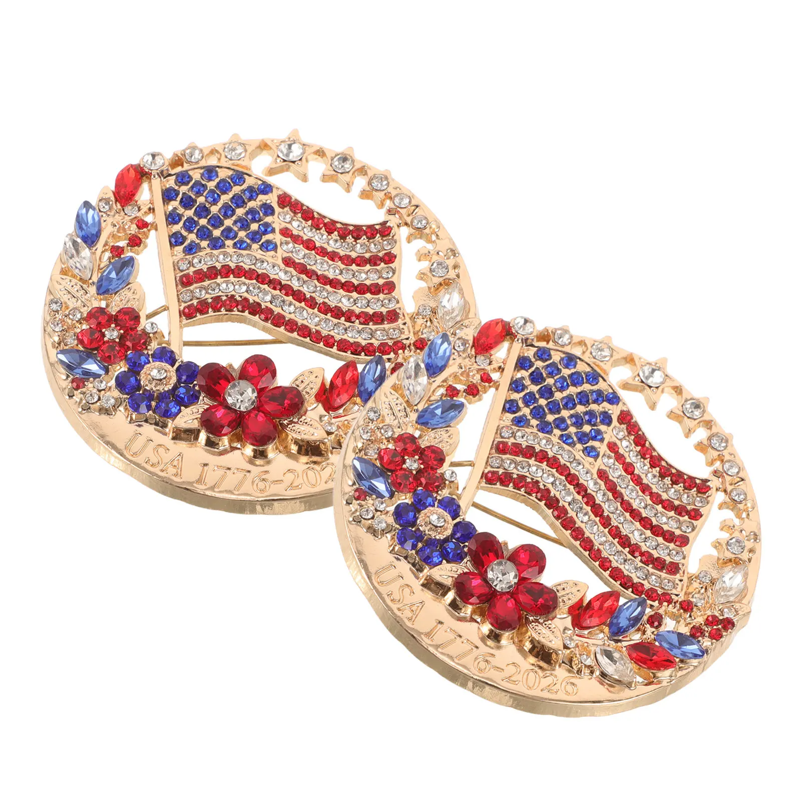 2Pcs American Flag Rhinestone Brooch Patriotic Lapel Pin for Memorial Day Independence Day July Fourth Veterans