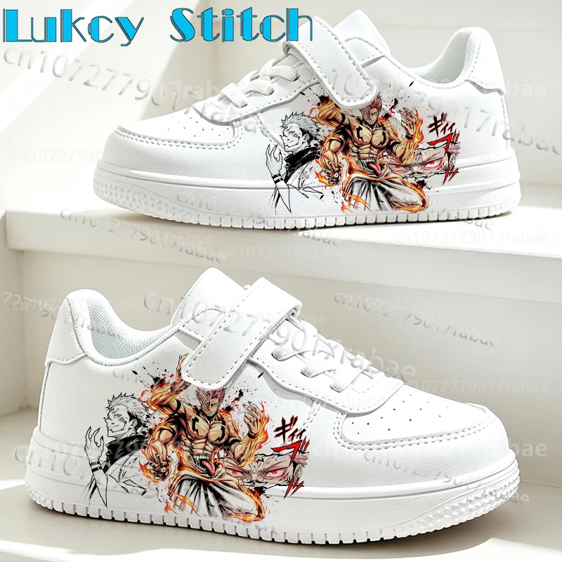 Ryomen Sukuna Boys Girls White Breathable Flat Daily Shoes Sneakers Stylish Graphic Print Kids School Footwear