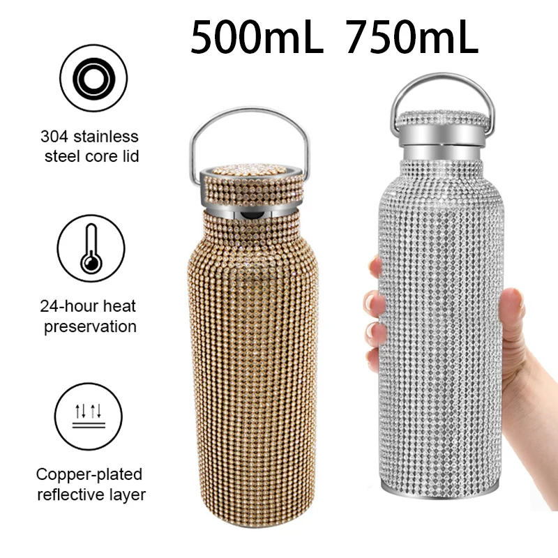 Luxury Diamond Water bottle for Girls Gift 750/500/350ml Bling Thermos Cup Keep cold Travel Car Stainless steel Water cup