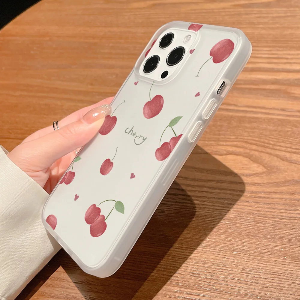 Cherry Phone Case Frosted For iPhone 17 18 Pro Max 16 18 Pro 15 13 14 12 11 15 Plus Air 13 Mini Capinha Caha Silicone Shokproof - view 2