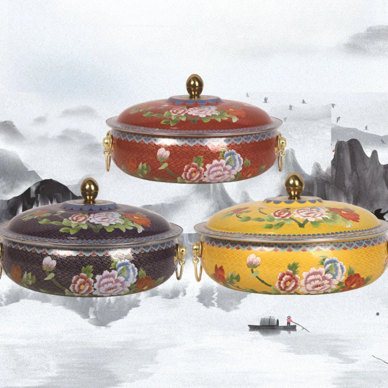 Blue enamel Chinese-style Yuanyang pot induction cooker copper hot pot retro ice boiled sheep home clear soup