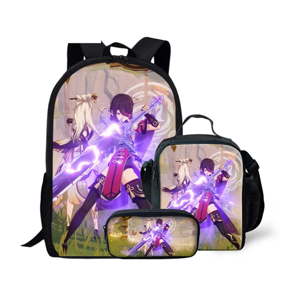 

Fashion Novelty Luxury Cool Genshin Impact 3D Print 3pcs/Set pupil School Bags Laptop Daypack Backpack Lunch bag Pencil Case