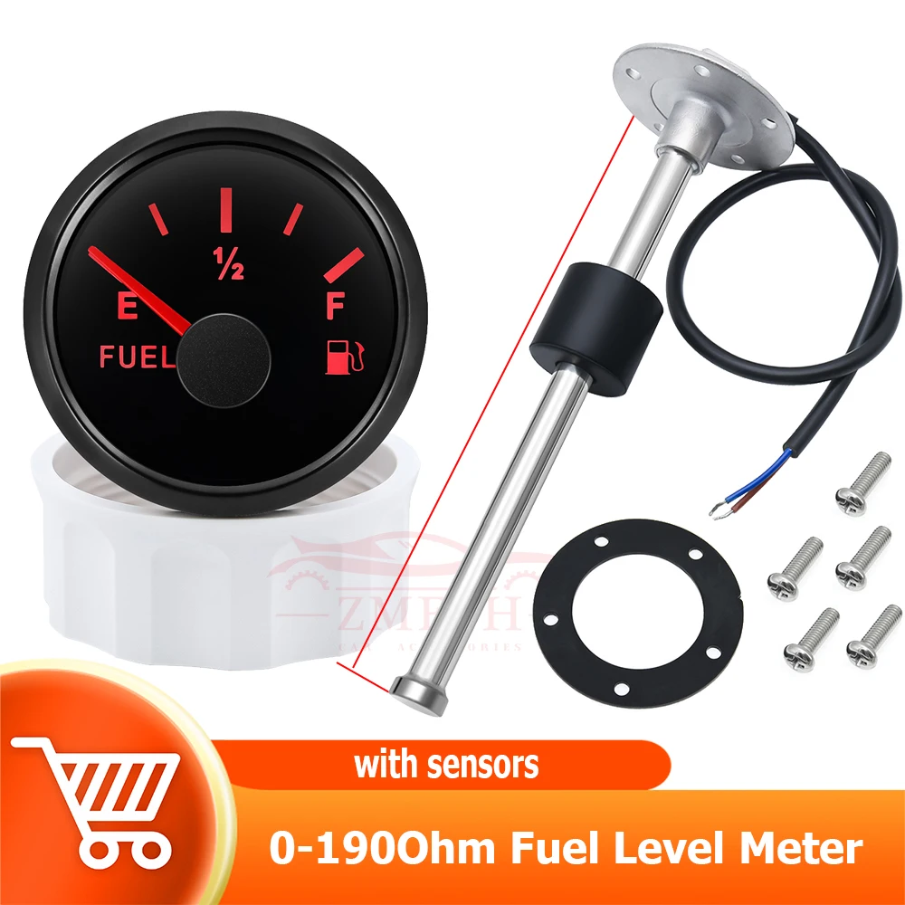 0-190 Ohm Fuel Level Gauge 8 Colors Backlight 52mm Car Gauge with Fuel Level Sensor 100mm-550mm for Marine Boat