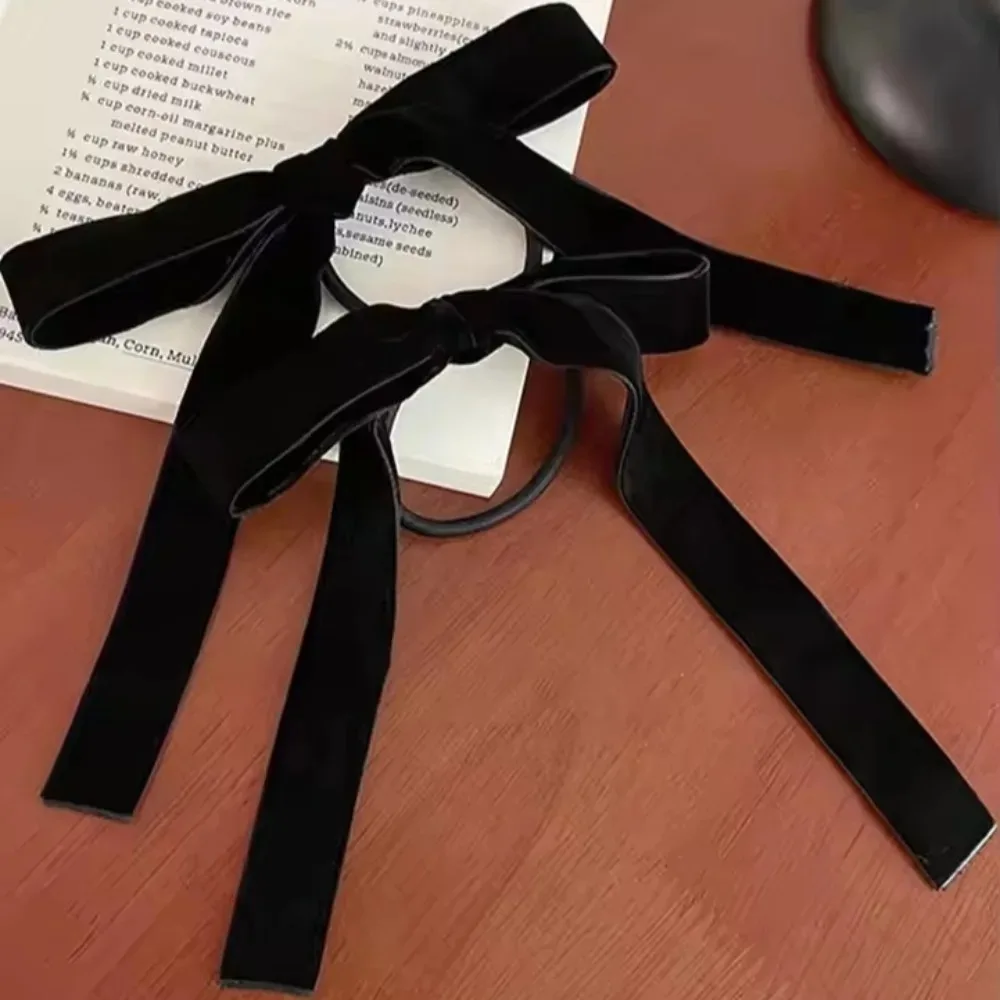 2Pcs Fashion Black Velvet Bow Hair Ties for Women Girl Party Hair Accessories, Black Red Bow Rubber Bands Suitable for Daily Use view 5