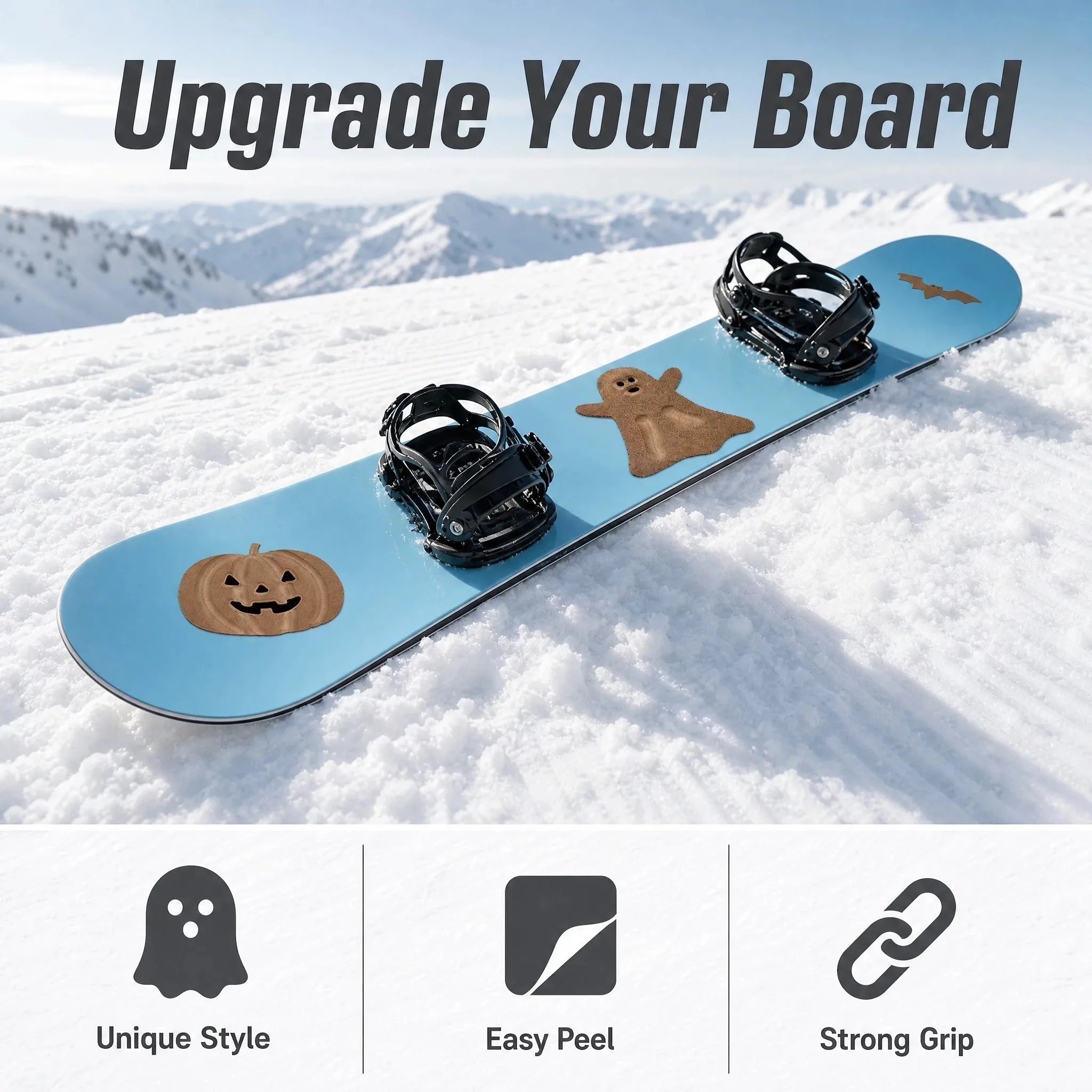 Halloween EVA Anti-slip Snowboard Sticker Ghost Pumpkin Bat Shape Self-Adhesive Ski Board Traction Stomp Pad Winter Sport Decor
