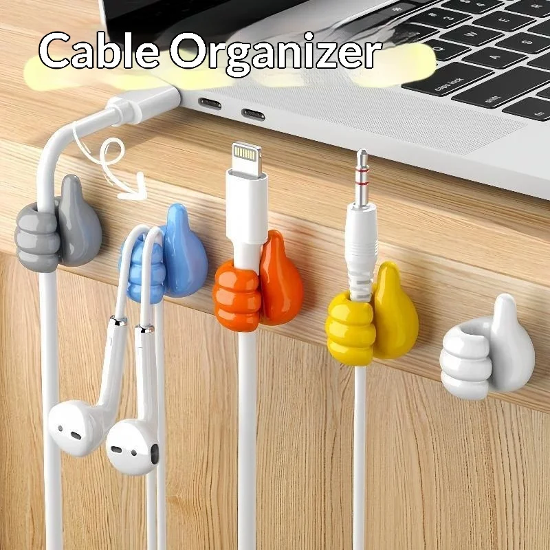 5/10/20Pcs Thumb Cable Clips Silicone Adhesive Wire Holder Cute Hand Shape Data Cable Organizer Hook Desktop Cord Management