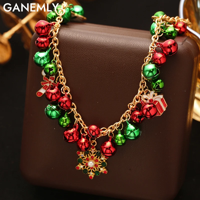 

GANEMLY Creative Bell Snowflake Pendant Necklace Fashion Christmas Neck Chain Handmade Jewelry Accessories Gifts For Women