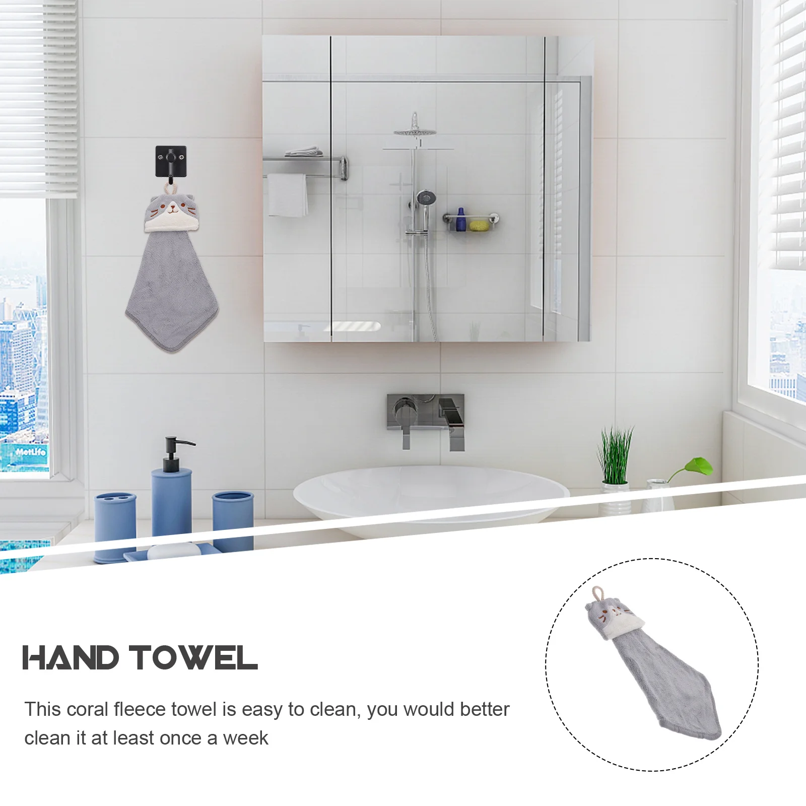 

Hanging Hand Towel Coral Fleece Water Absorbent Fast Drying for Bathroom Kitchen School Trip Compact Space Saving Design