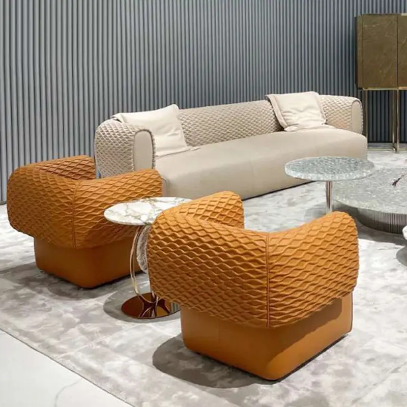 Modern Italian Design Luxury Sectional One-Two-Three Seaters Sofa Set Genuine Leather Living Room Furniture