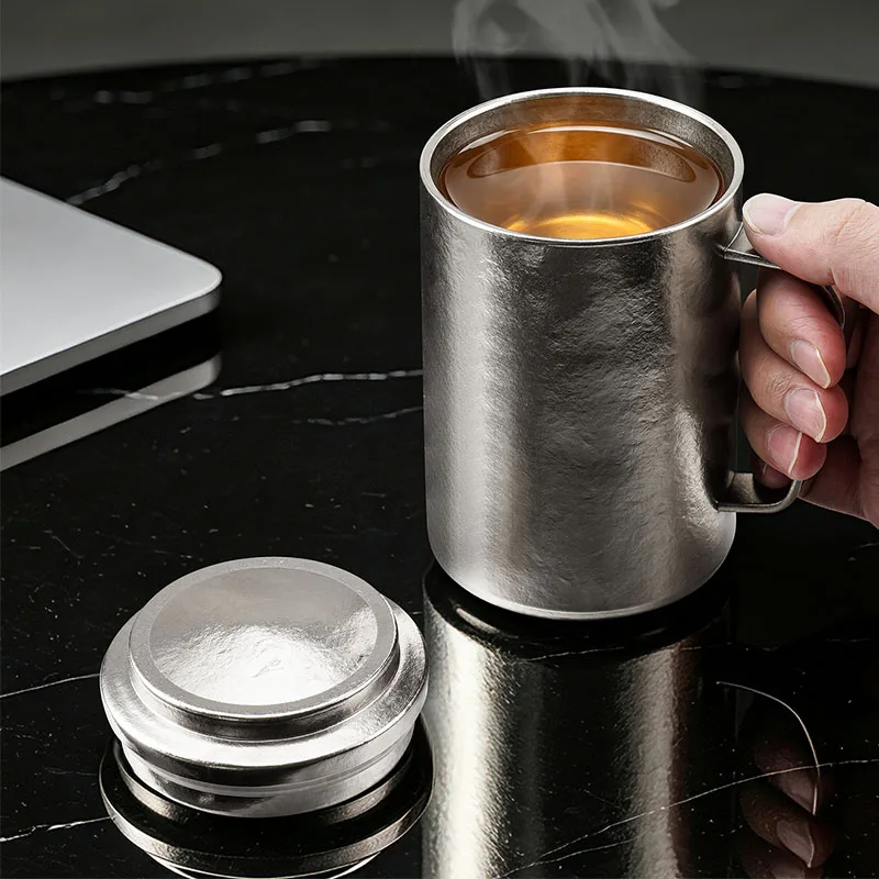550ml Pure Titanium Office Thermal Water MUG/Business Thermos Cup with Lid and Handle,Double-Layer Lightweight Vacuum Drinkware