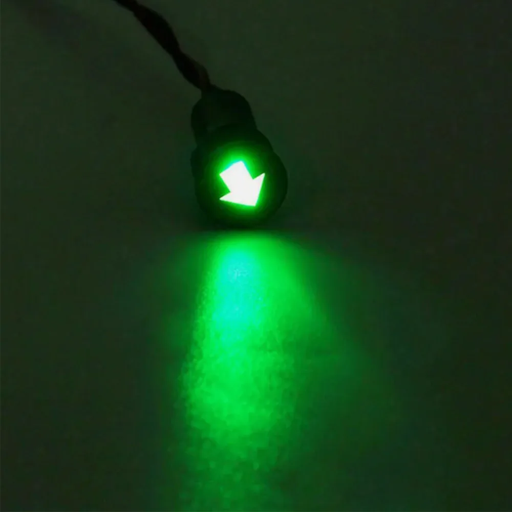 2Pcs Car Accessories 12mm Metal Turn Signal Indicator Light 12V Green Single Arrow Symbols Waterproof LED Dash Signal Lamp