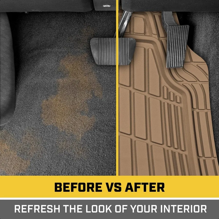 ® ToughRide™ HeavyDuty 3 Piece Rubber All Season Floor Mats for Car Truck Van SUV Beige Premium Trim to Fit Cars Floor Mat All