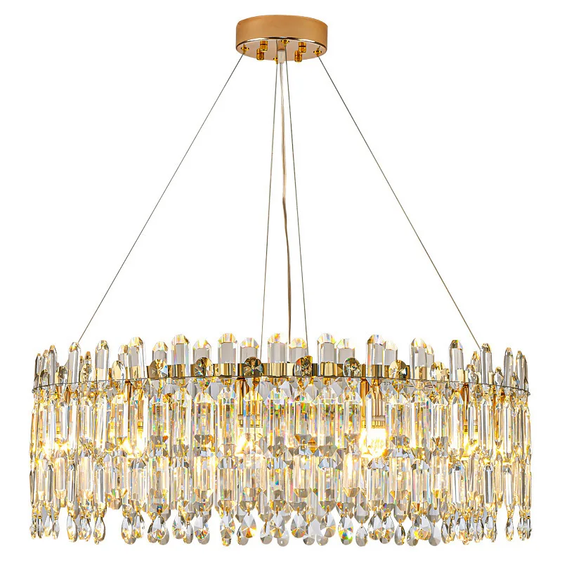 

Modern round gold LED crystal hanging chandelier for living room, dining room Indoor ceiling decorative lighting fixtures.