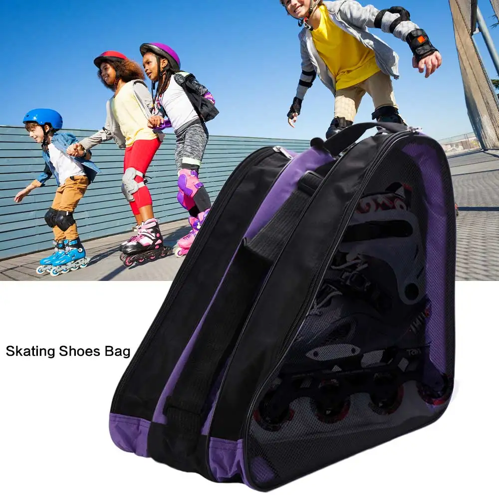 Large Capacity Roller Skates Bag Storage Bag Oxford Cloth Skating Shoes Bag 3 Layers Breathable Ice Skating Pouch Outdoor Sports