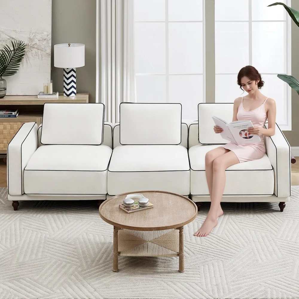 

112 Cloud Modular Sectional Sofa Couch, Upholstered Deep 3 Seater Sofa with Armrests Wooden Legs for Living Room, Bedroom